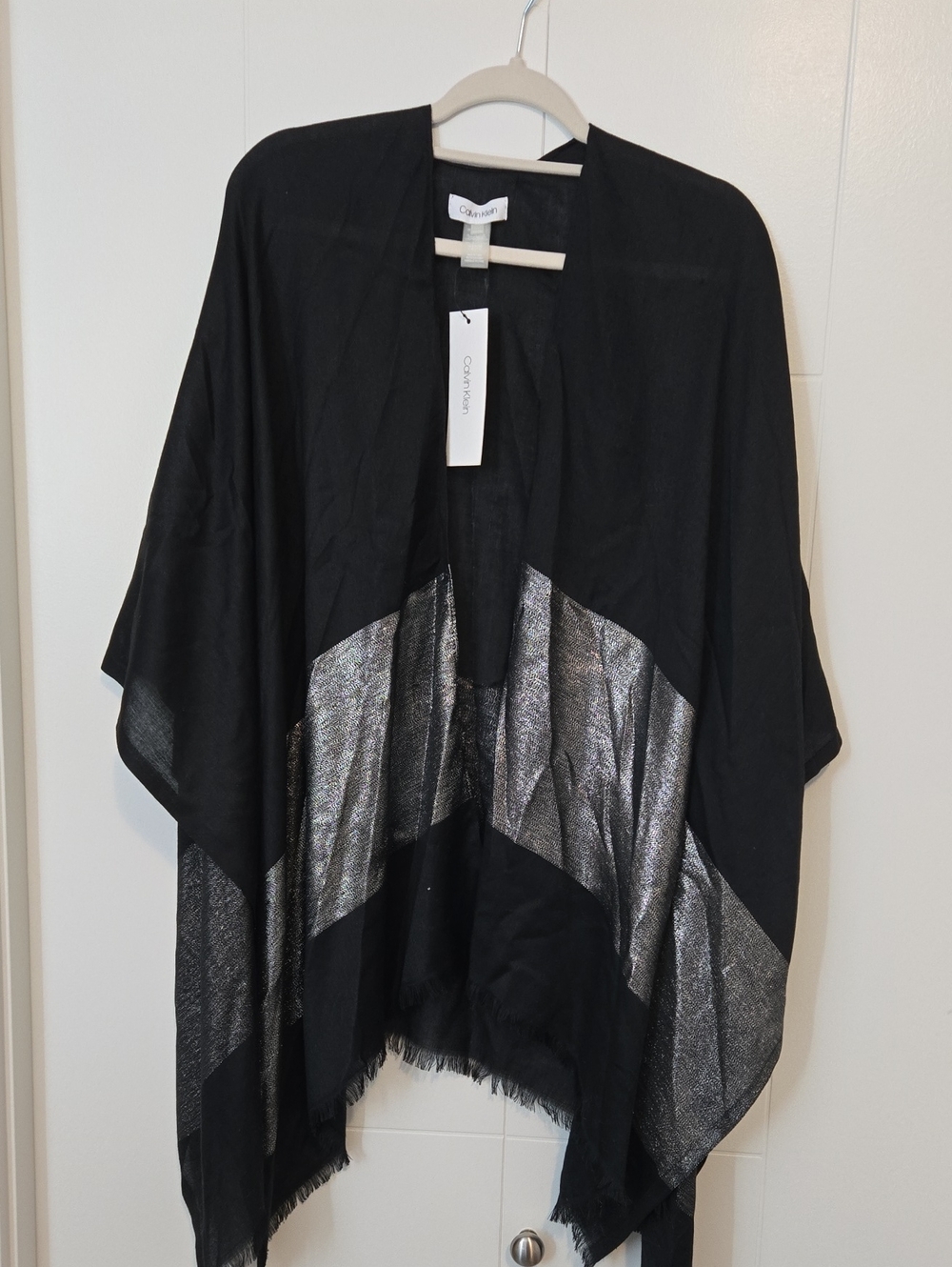 Calvin Klein Black Wrap Scarf with Silver Panels